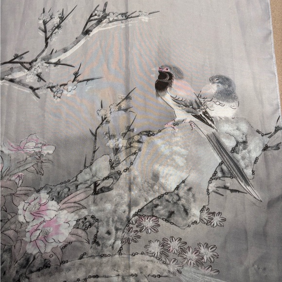 Sheer Chiffon Cherry Blossom and Bird Wrap - Picture 10 of 14